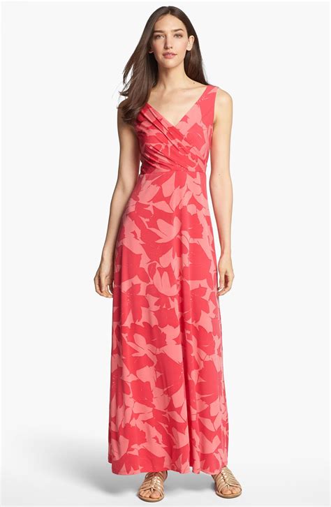 Isaac Mizrahi New York Print Jersey Maxi Dress in (red/ pink) | Lyst