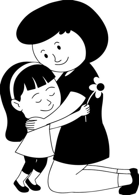 Children Clipart- black-white-happy-mother's-day--daughter-giving ...