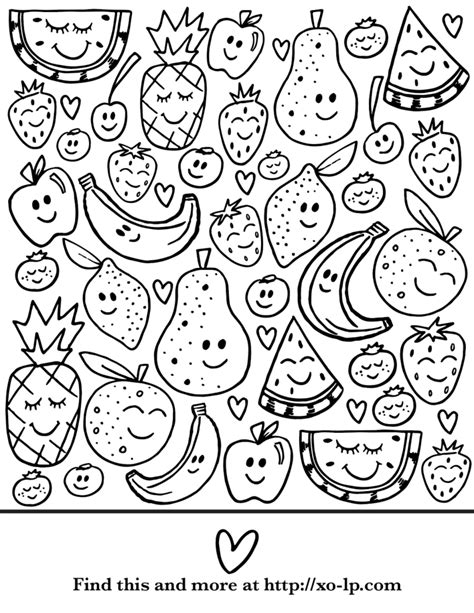 Smiling Fruit Coloring Page — XO-LP Fruit Coloring Pages, Free Kids ...