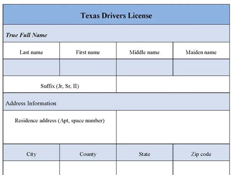 Texas Drivers License Form | Editable PDF Forms