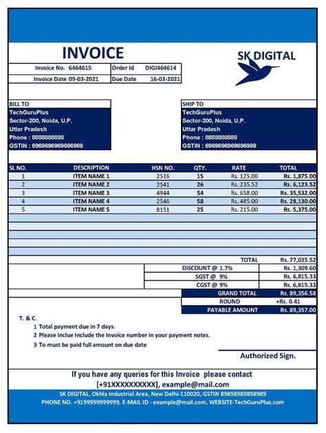 Awesome Template of GST Invoice Format in Excel (Download .xlsx file)