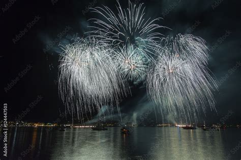 fireworks over the lake Stock Photo | Adobe Stock