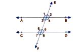 Two lines AB and CD are cut by a transversal EF, as shown in the figur