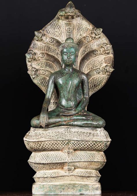 SOLD Brass Beautiful Naga Buddha Statue 39" (#82t70): Lotus Sculpture