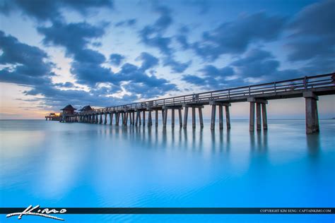 Naples Florida Sunset at Pier Smooth Blue Ocean | HDR Photography by Captain Kimo