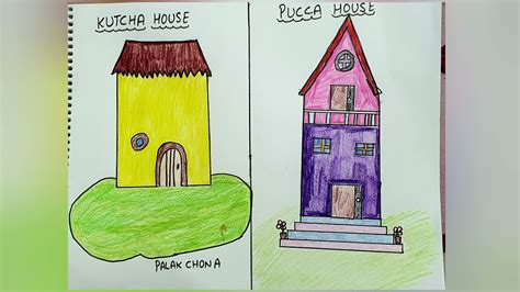 very simple and easy Drawing idea of Kutcha and Pucca house for prep ...