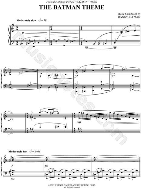 "The Batman Theme" from 'Batman [1989]' Sheet Music (Piano Solo) in C Major - Download & Print ...