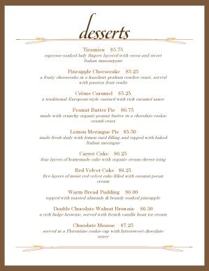 Italian Desserts Menu | Dessert Menus