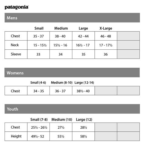 PATAGONIA SIZING CHART-www.amerasport.com