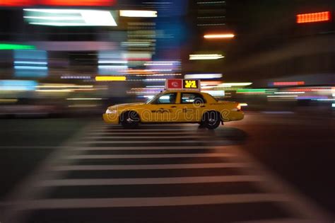 New-York Taxi Blazes through the Night Stock Image - Image of american ...