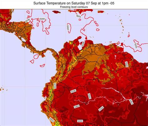 Colombia Surface Temperature on Thursday 04 Mar at 7pm COT