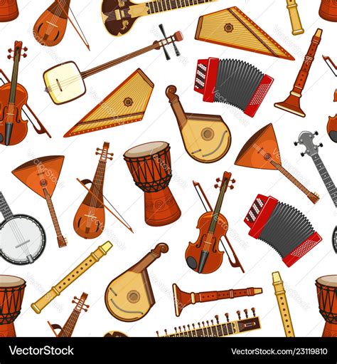 Musical instruments folk music seamless pattern Vector Image