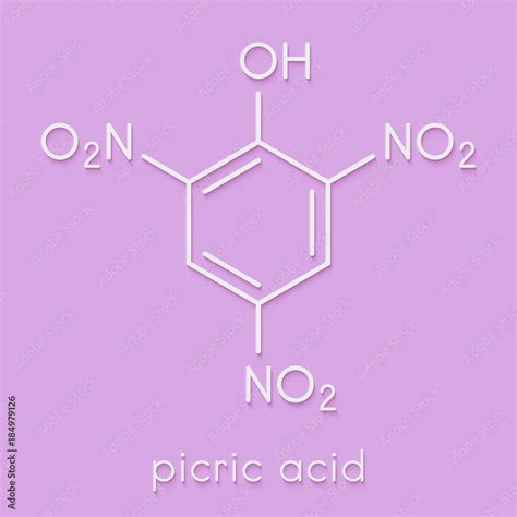 Picric acid (2,4,6-trinitrophenol) explosive molecule. Skeletal formula. Stock Illustration ...