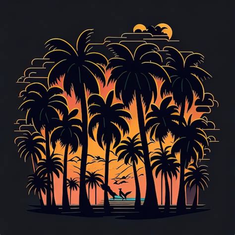 Premium Vector | Palm trees serenade sunset silhouette beauty