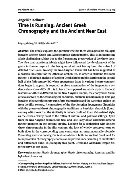 (PDF) Time Is Running. Ancient Greek Chronography and the Ancient Near East | Angelika Kellner ...