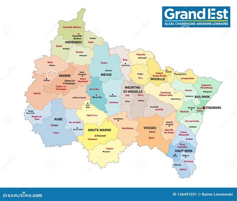 Administrative Map of the New French Region Grand Est with Logo Stock Vector - Illustration of ...