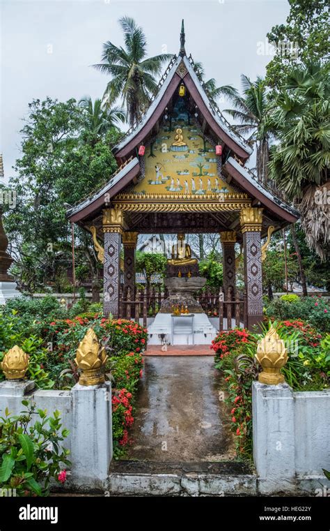 Luang Prabang City Small Buddhist shrine at Wat Xiengthong Temple complex Stock Photo - Alamy