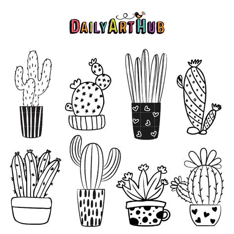 Black Hand Drawn Cactus Clip Art Set – Daily Art Hub // Graphics ...