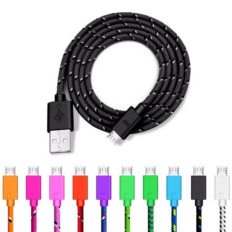 Nylon Braided Micro USB Cable 1m/2m/3m Data Sync USB Charger Cable For ...