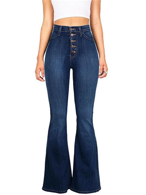 Lallc - Women's Skinny Flare Denim Jeans High Waist Pants Bell Bottom ...