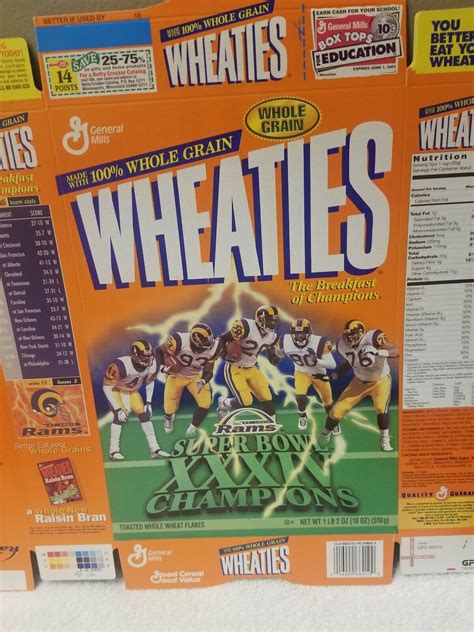 WHEATIES CEREAL BOX ST.LOUIS RAMS SUPER BOWL XXXIV CHAMPIONS | eBay