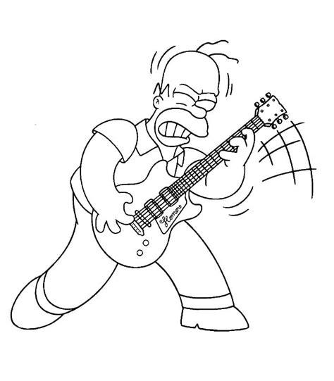 Homer Simpson is Playing Guitar coloring page - Download, Print or Color Online for Free