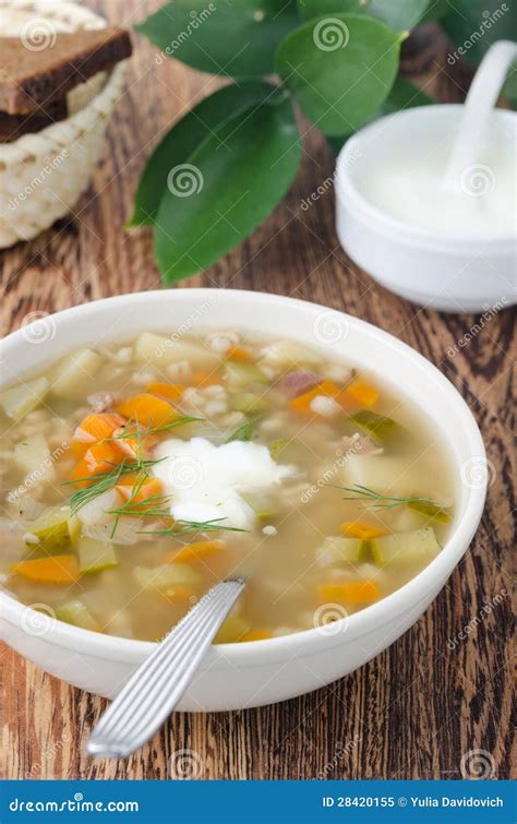 Russian Soup Rassolnik with Sour Cream Stock Image - Image of napkin, pickled: 28420155