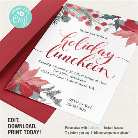 Holiday Luncheon Invitation EDITABLE Christmas Luncheon | Etsy