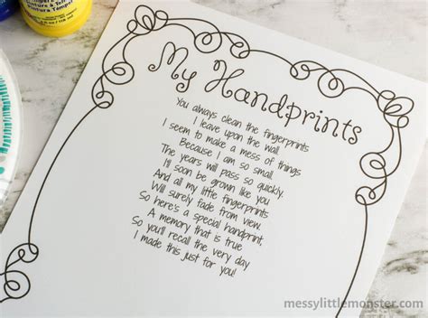 Handprint Poem Printable - Messy Little Monster