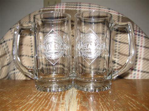 SALE !!! Vintage Pair Tabasco Beer Mugs – Very Heavy Duty Etched Glass – Made In U.S.A. – Haute ...