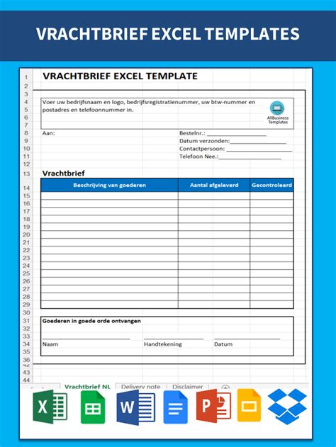 免费 Vrachtbrief Excel Template | 样本文件在 allbusinesstemplates.com