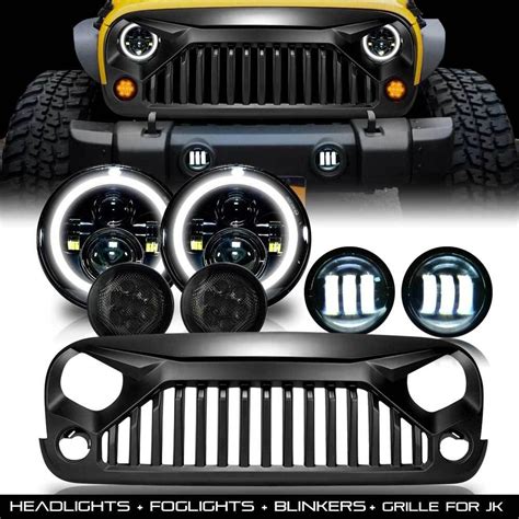 Combo Grill+ Headlights + Blinkers + Fog Lights for Jeep Wrangler JK ...