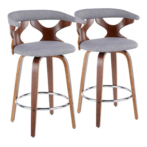 Lumisource Gardenia Mid-Century Modern Walnut and Light Grey Counter Stool (Set of 2)-B26-GARDR ...