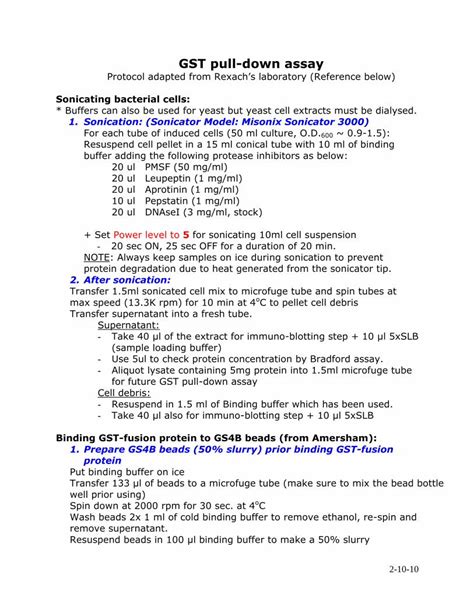 (PDF) GST pull-down assay - University of California, Irvinesbspowerserver.biochem.uci.edu ...