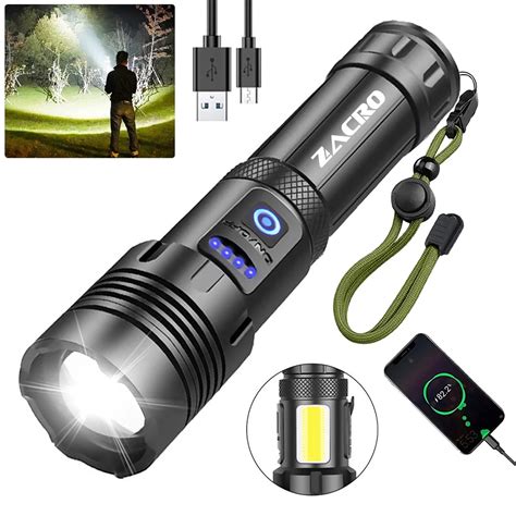 Zacro 100000 Lumen LED Flashlight: Waterproof, Rechargeable with COB ...