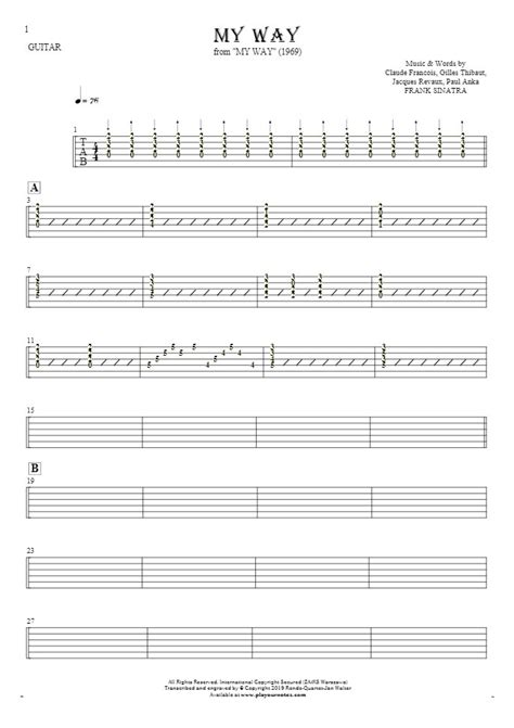 My Way - Tablature for guitar | PlayYourNotes