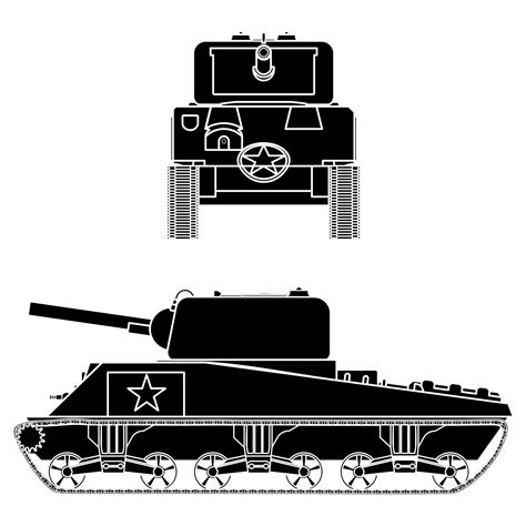 M4 sherman tank. Black fill. | Vetores, Imagens vetoriais, Artistas