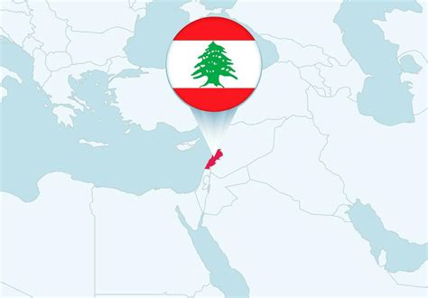 Asia with selected Lebanon map and Lebanon flag icon. 28134173 Vector ...