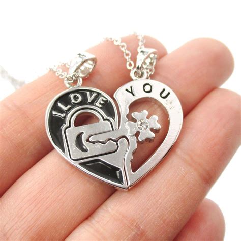 Couples 2 Piece Heart Shaped "I Love You" Lock and Key Pendant Necklace in Silver from DOTOLY ...