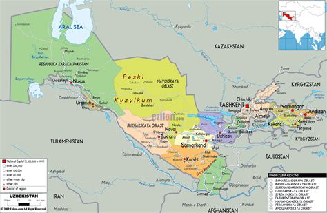 Large political and administrative map of Uzbekistan with roads, cities ...