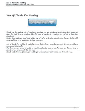 Fillable Online Vote Of Thanks For Wedding. Vote Of Thanks For Wedding ...