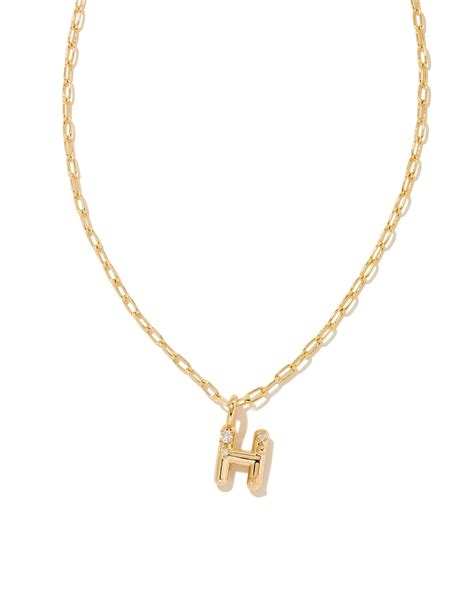 Crystal Letter H Gold Short Pendant Necklace in White Crystal | Kendra Scott