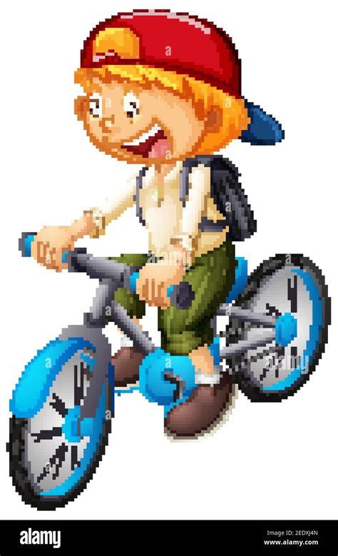 A boy riding a bicycle cartoon character isolated on white background illustration Stock Vector ...