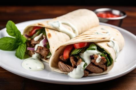 Premium AI Image | Gyros wrapped in a pita on a ceramic plate