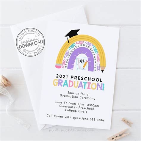 Preschool Graduation Invitation School Rainbow Invitation - Etsy