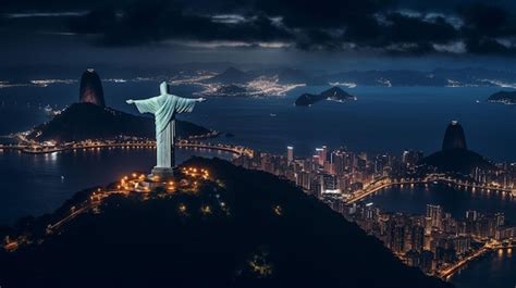 Premium AI Image | Night view of Christ the Redeemer