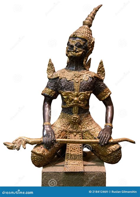 Bronze Hanuman Statue Isolated Over White. Hanuman Sits in Lotus Pose with Mace Stock Image ...