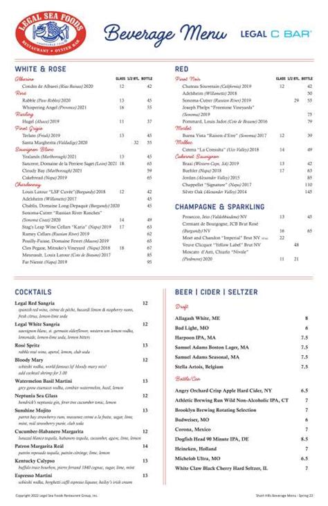 Legal Sea Foods menu in Boston, Massachusetts, USA