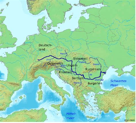Map of the Danube river. | Geografia, Mapa, Turista