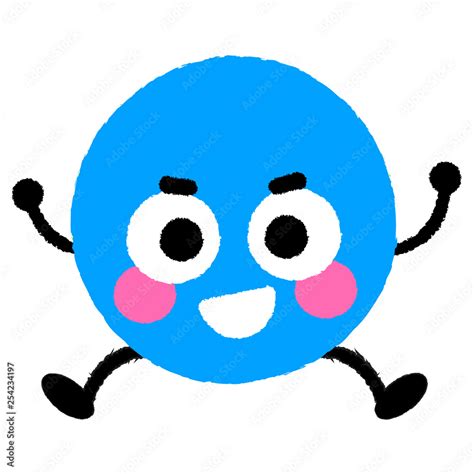 Vector Jumping Blue Circle Cartoon Character with Smiling Face Stock Vector | Adobe Stock